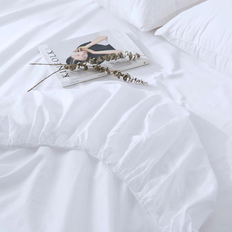 Degella Dark Blue Stripe Egyptian Cotton Luxury White Bedding Set