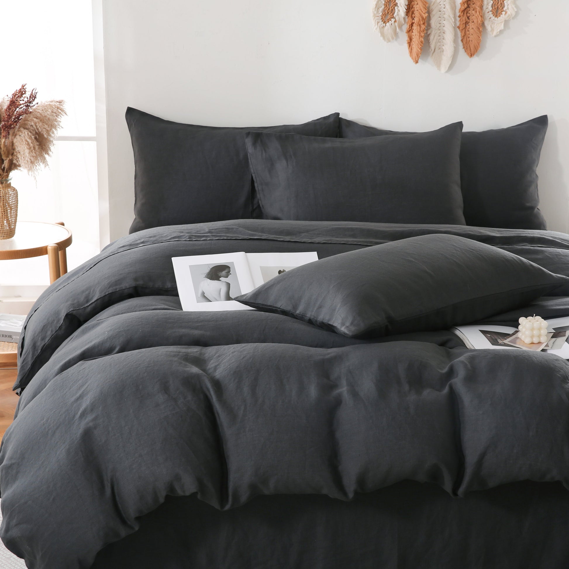 Linova Charcoal Luxury French Linen Bedding Set