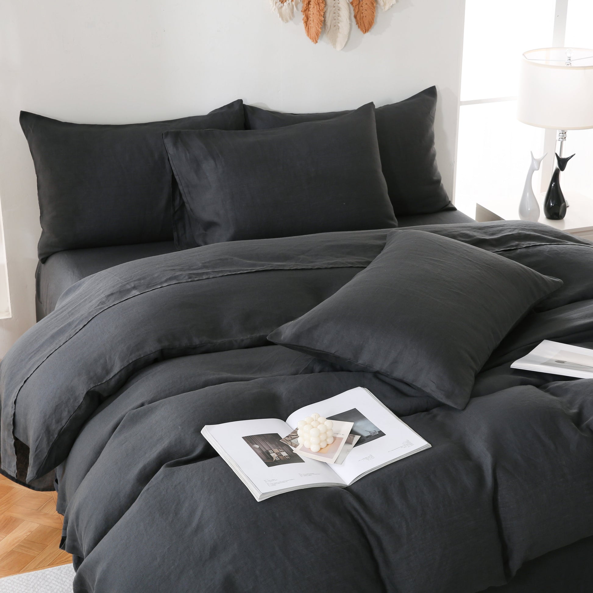 Linova Charcoal Luxury French Linen Bedding Set