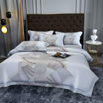 Camille Eclectic Linear Printed Silky Egyptian Cotton Bedding Set