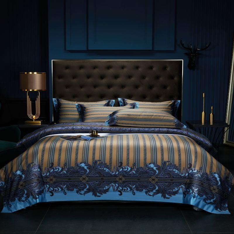 Carol Damask And Striped Printed Cotton Silky Egyptian Cotton Bedding Set