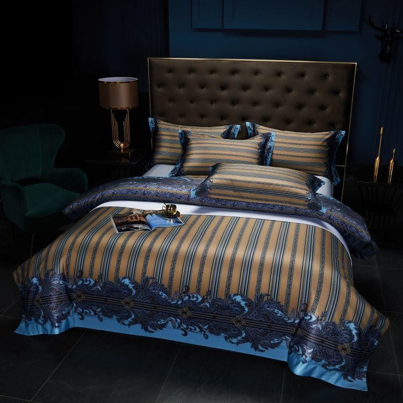 Carol Damask And Striped Printed Cotton Silky Egyptian Cotton Bedding Set
