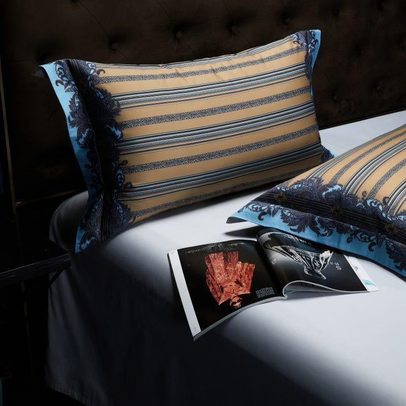 Carol Damask And Striped Printed Cotton Silky Egyptian Cotton Bedding Set