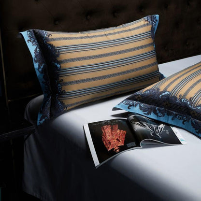 Carol Damask And Striped Printed Cotton Silky Egyptian Cotton Bedding Set
