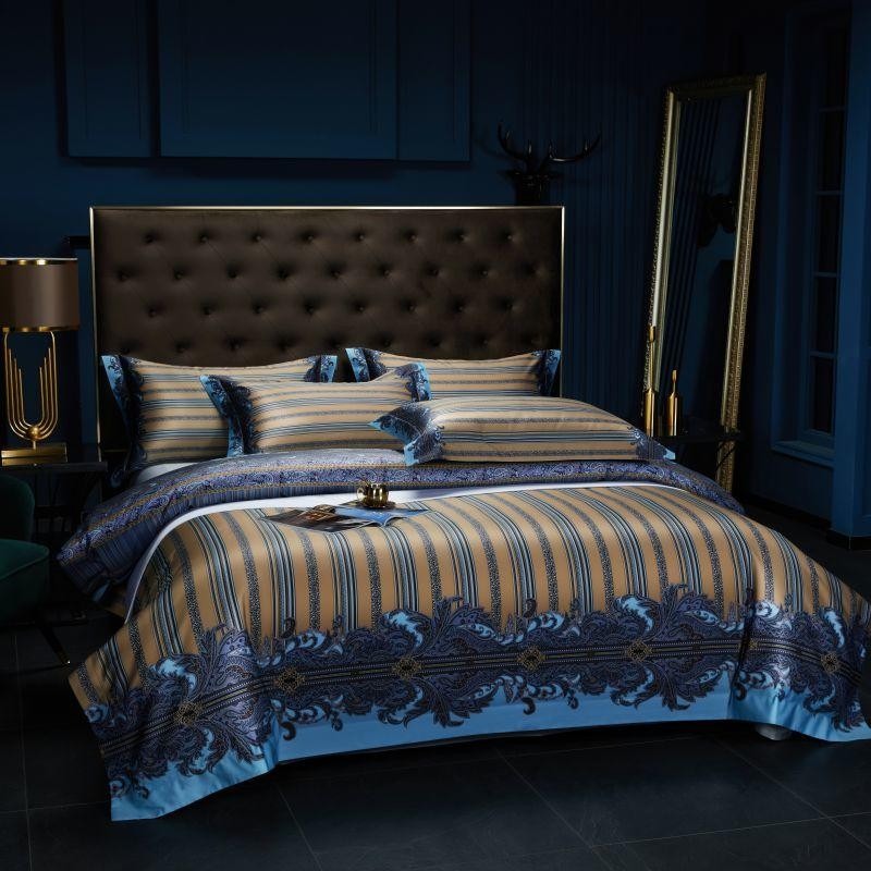 Carol Damask And Striped Printed Cotton Silky Egyptian Cotton Bedding Set