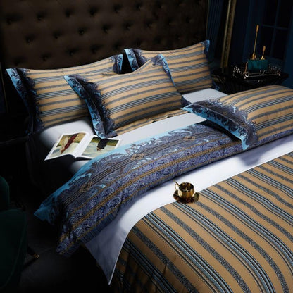 Carol Damask And Striped Printed Cotton Silky Egyptian Cotton Bedding Set