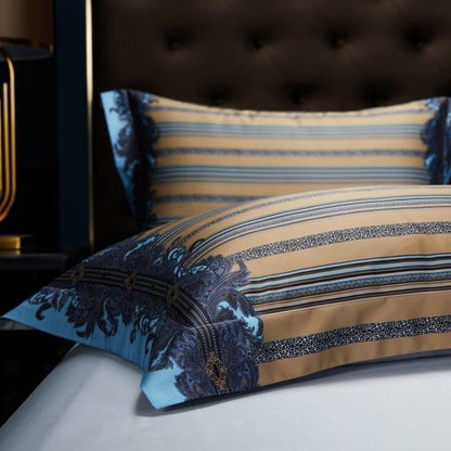 Carol Damask And Striped Printed Cotton Silky Egyptian Cotton Bedding Set