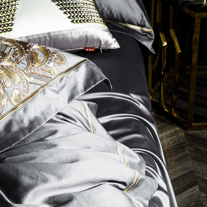 Lezkira Vibrant Grey Luxury Egyptian Cotton Embroidery Bedding Set