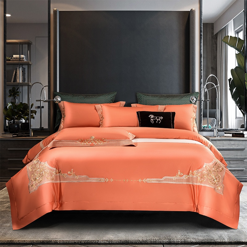 Cleopatra Vivid Tangerine Luxury Egyptian Cotton Bedding Set
