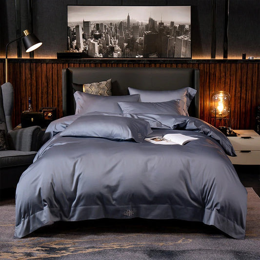 Lakibia Steel Grey Silky Soft Egyptian Cotton Bedding Set