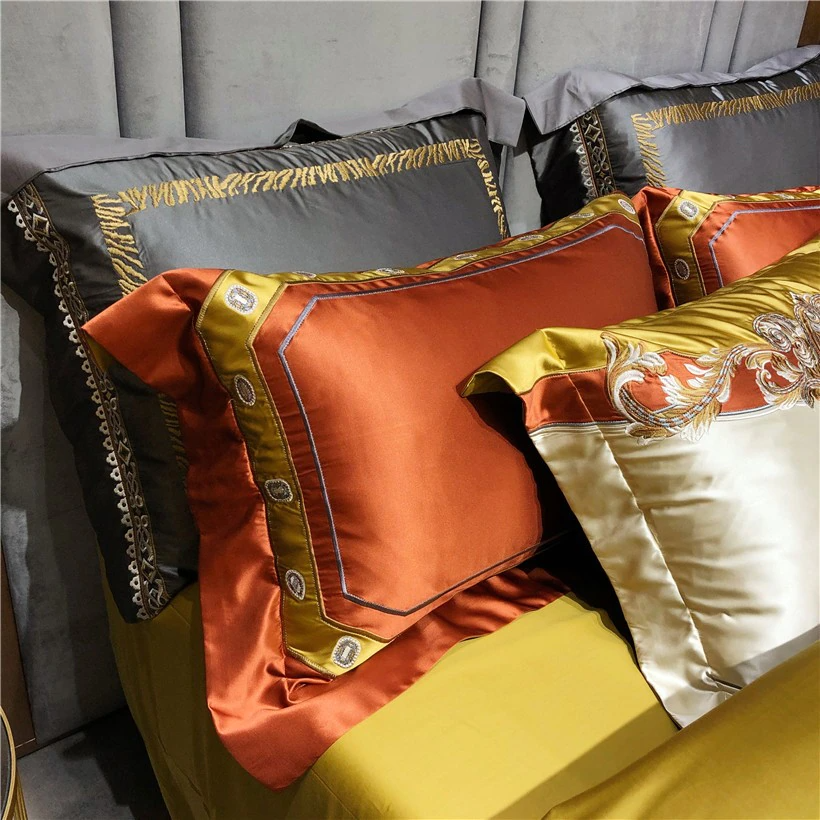 Daniella Gold Damask Embroidered Satin Egyptian Cotton Bedding Set