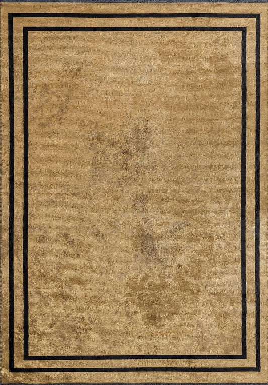 Parallel Border Gold - Black Rug