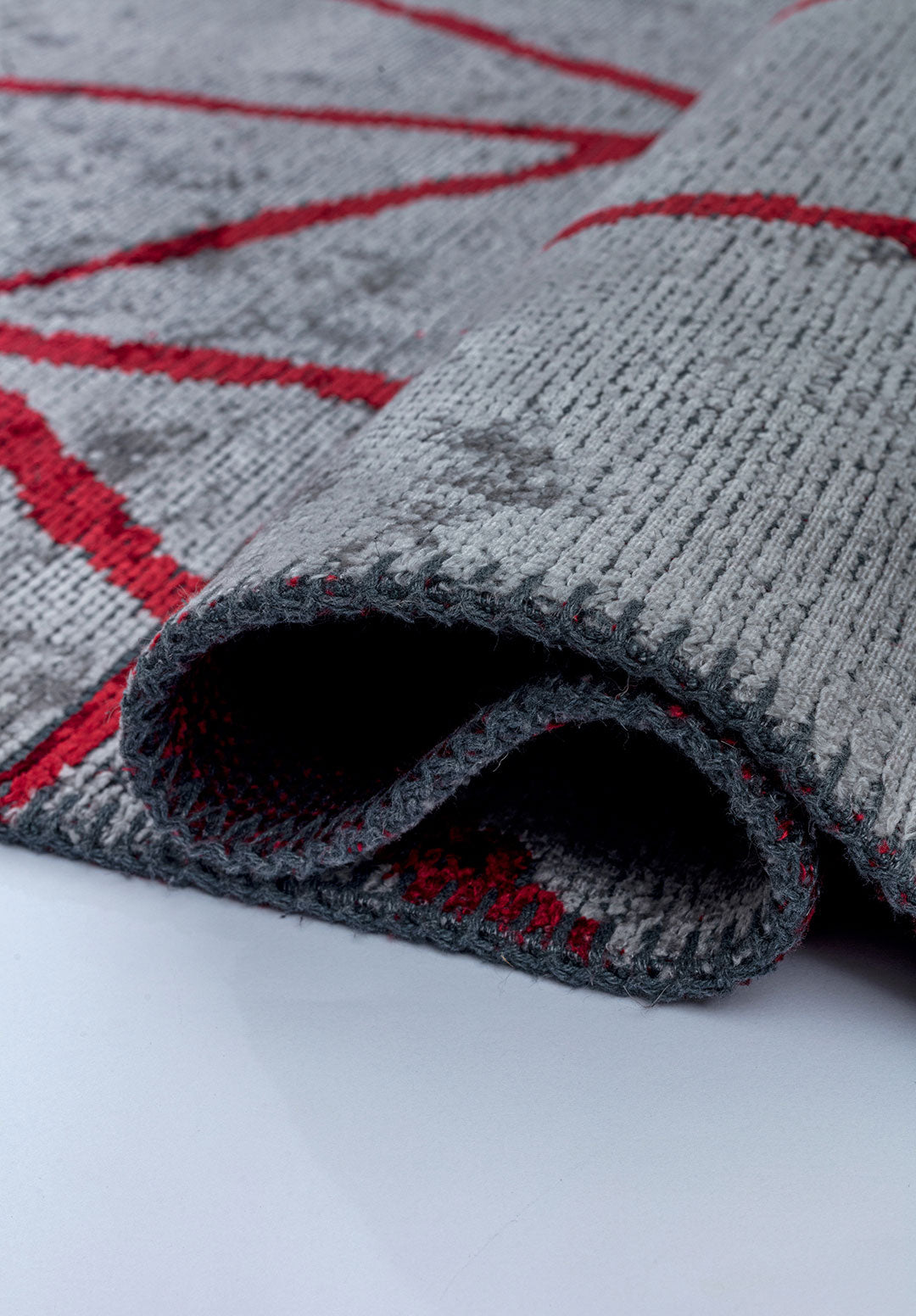 Grid Light Grey - Red Rug