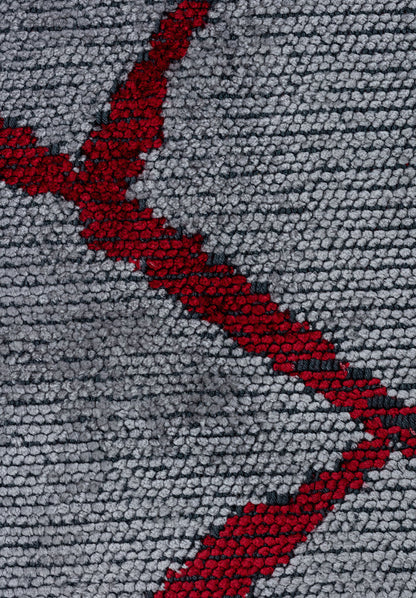 Grid Light Grey - Red Rug