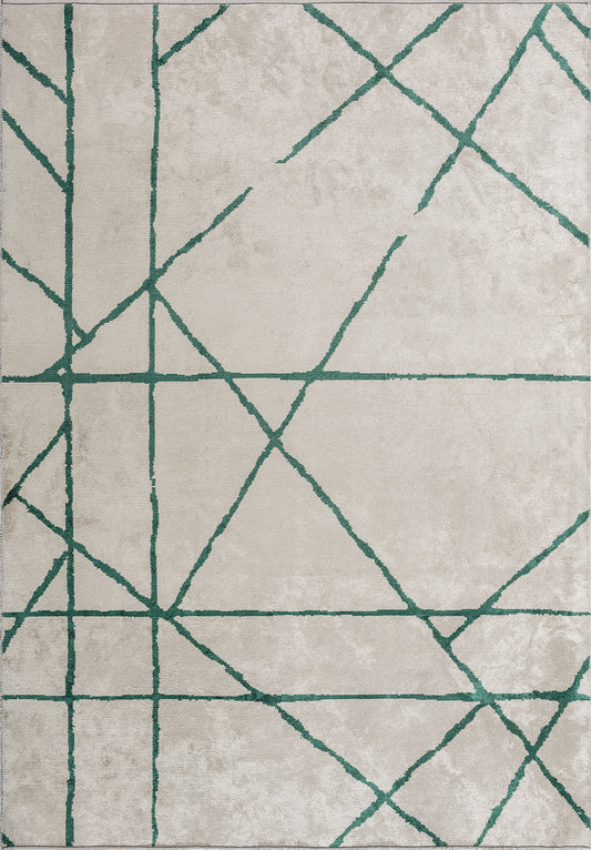 Grid White - Dark Green Rug