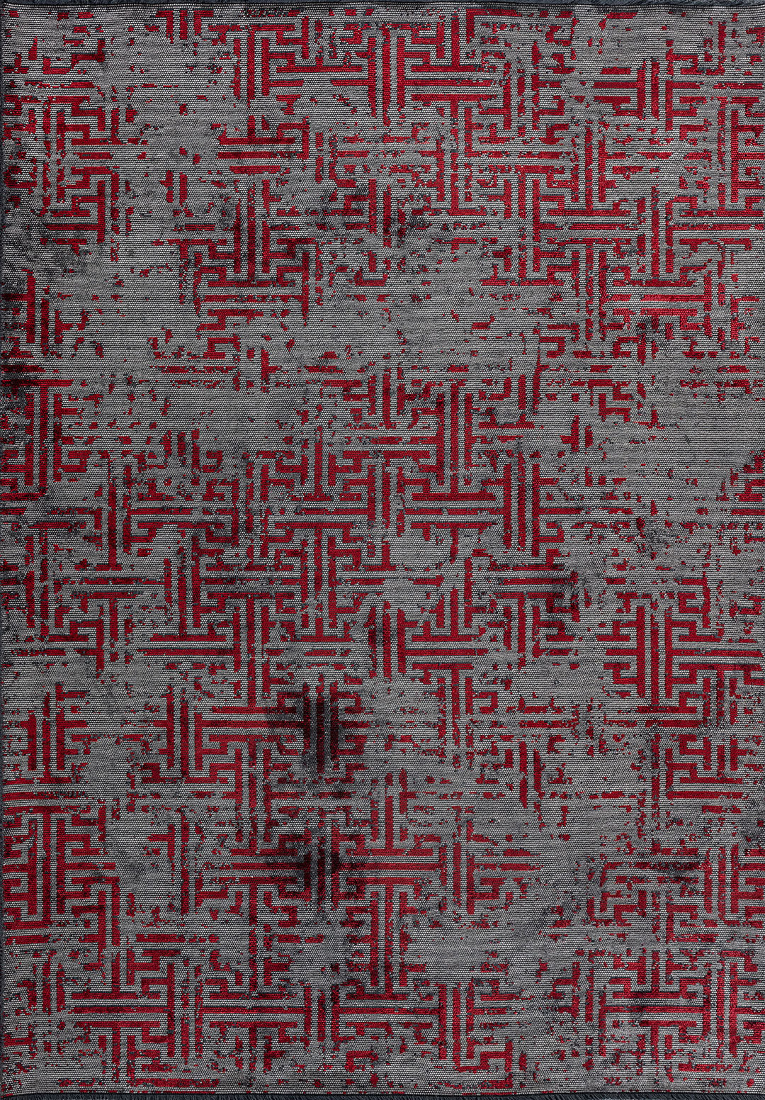 Labyrinth Grey - Red Rug