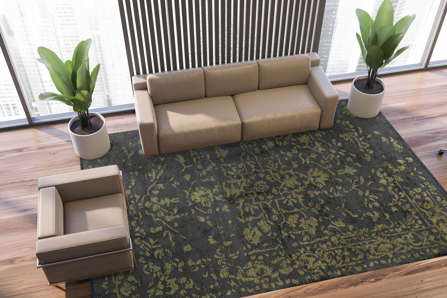 Flora Green - Anthracite Rug