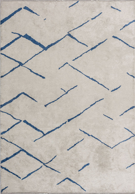 Wave Navy Blue - White Rug