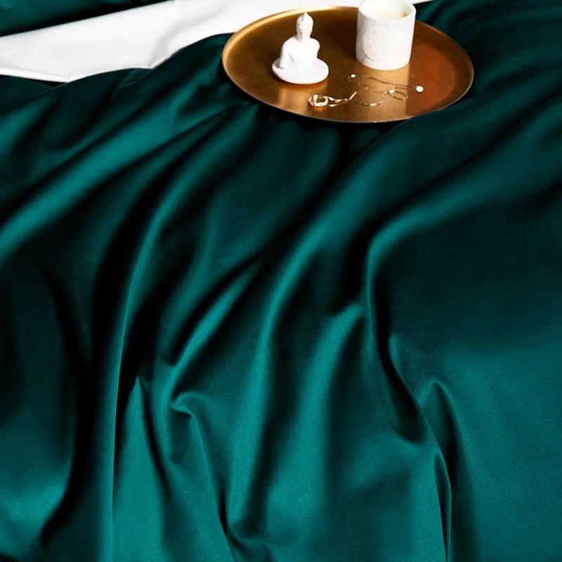Leila Green Embroidered Edge Egyptian Cotton Bedding Set