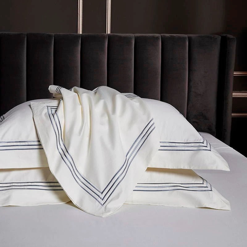 Leila White Embroidered Edge Egyptian Cotton Bedding Set