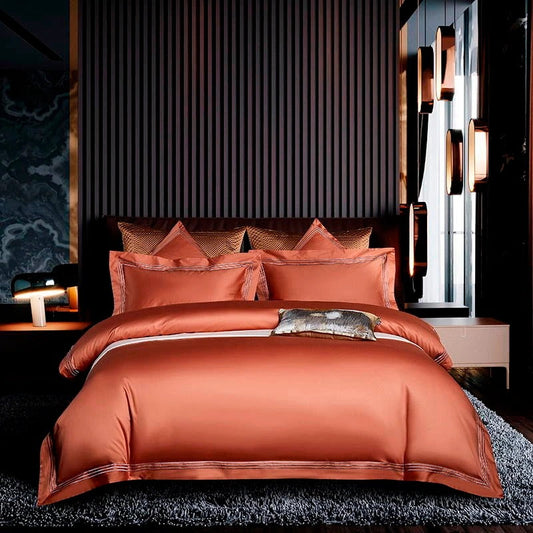 Leila Orange Embroidered Edge Egyptian Cotton Bedding Set