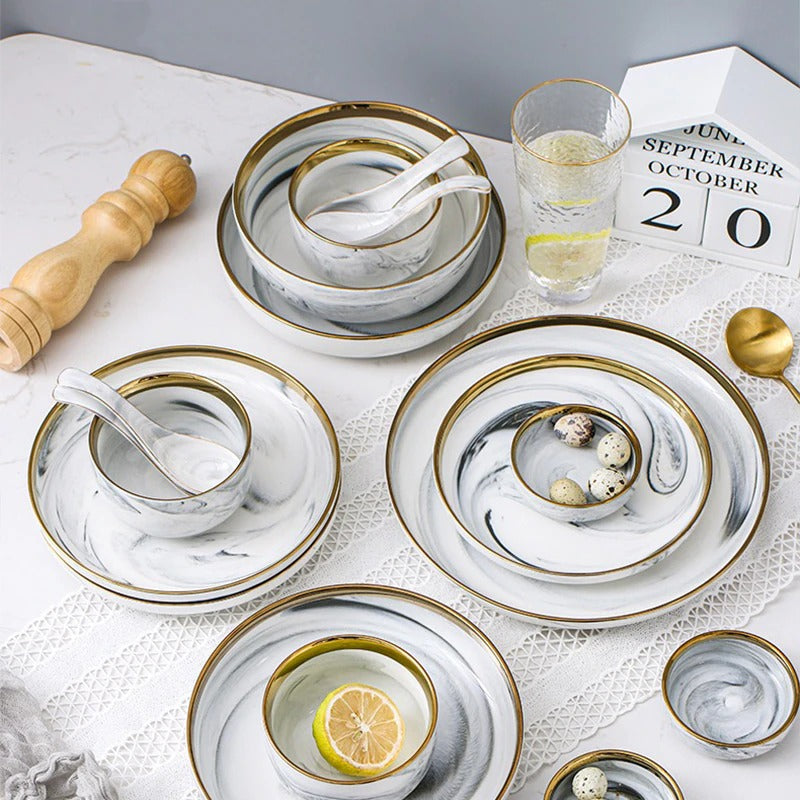 Catalina White Marble Luxury Dinnerware Set