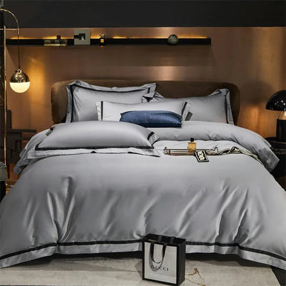 Brisa Silver Contrasting Hotel Stripe Bedding Set