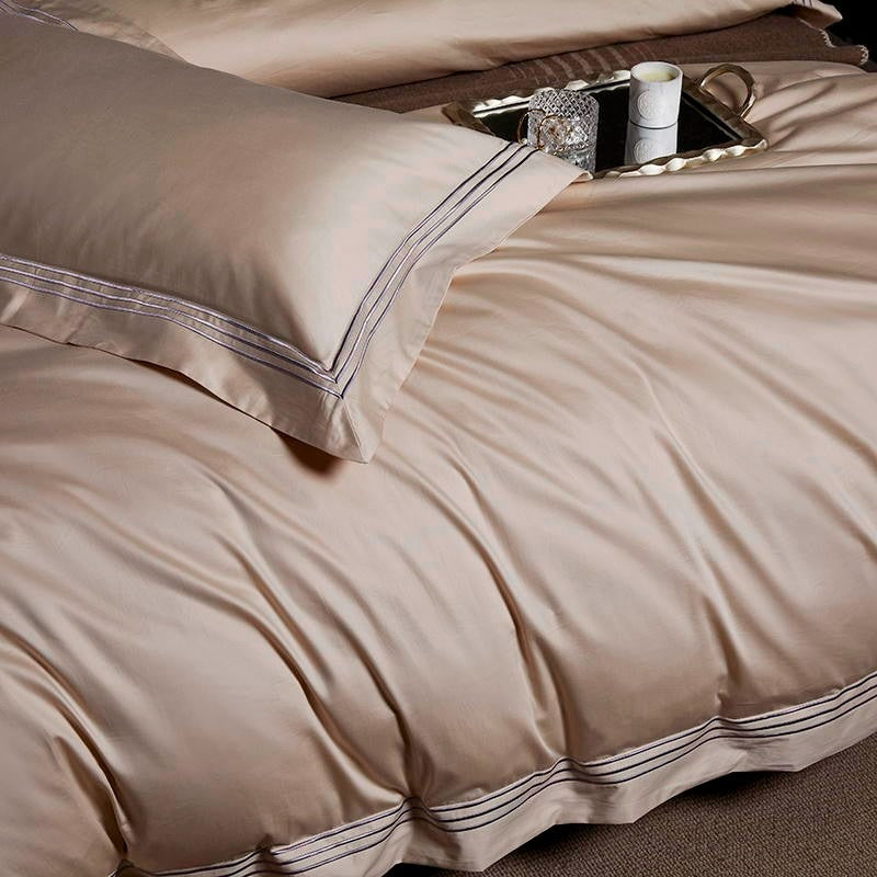 Leila Kilim Beige Embroidered Edge Egyptian Cotton Bedding Set