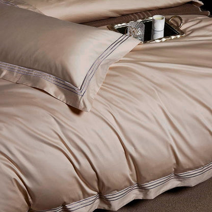 Leila Kilim Beige Embroidered Edge Egyptian Cotton Bedding Set