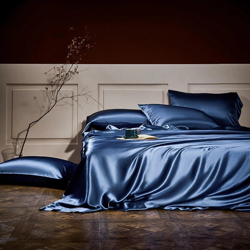 Royalis Prussian Blue Luxury Pure Mulberry Silk Bedding Set