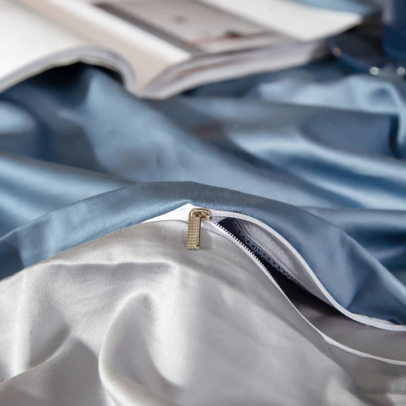 Shemir Sky Blue Silver Reversible Egyptian Cotton Bedding Set