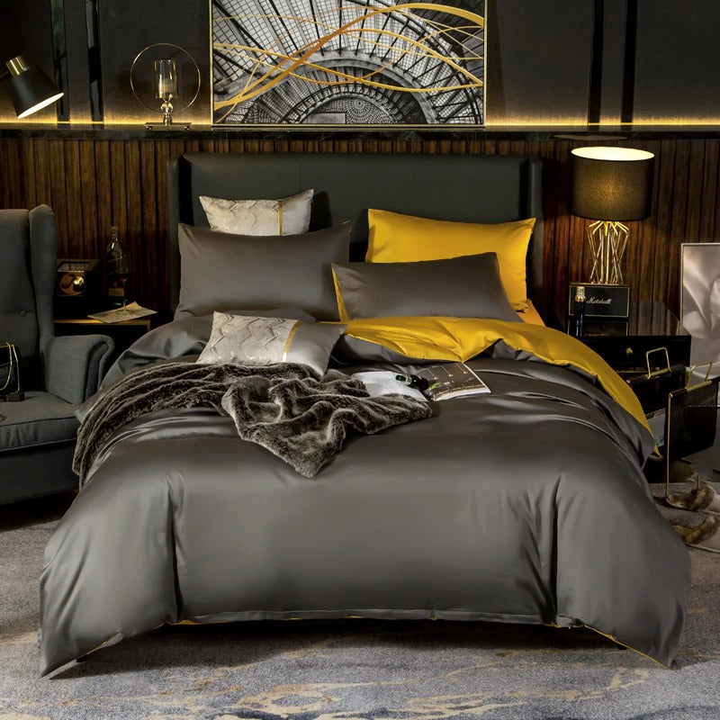 Shemir Grey Gold Reversible Egyptian Cotton Bedding Set