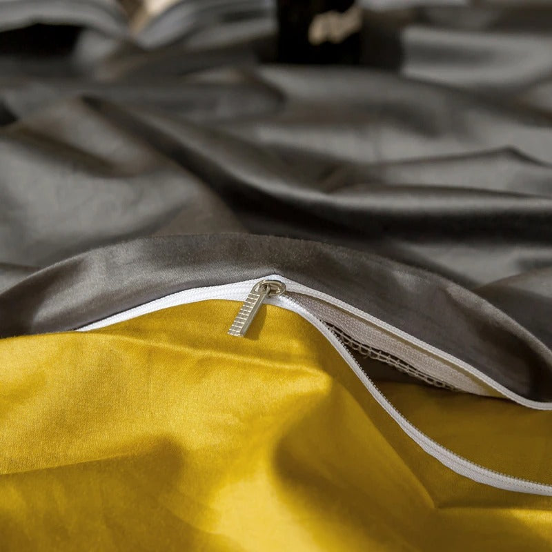 Shemir Grey Gold Reversible Egyptian Cotton Bedding Set