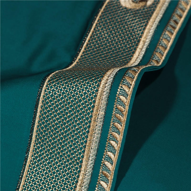 Anahi Green Embroidered Motif Border Egyptian Cotton Bedding Set
