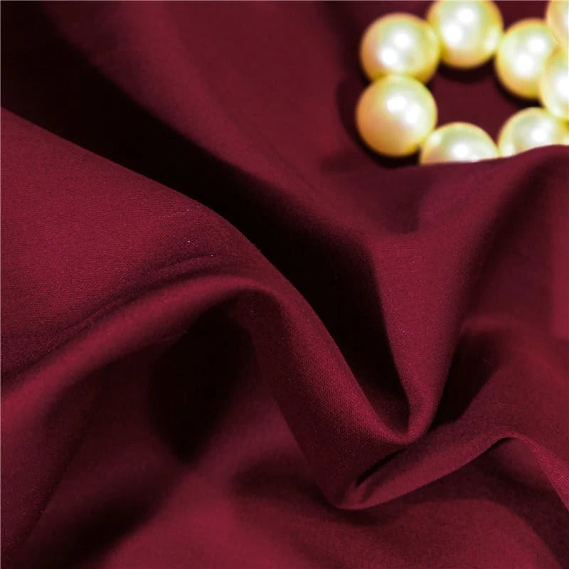 Anahi Red Embroidered Motif Border Egyptian Cotton Bedding Set