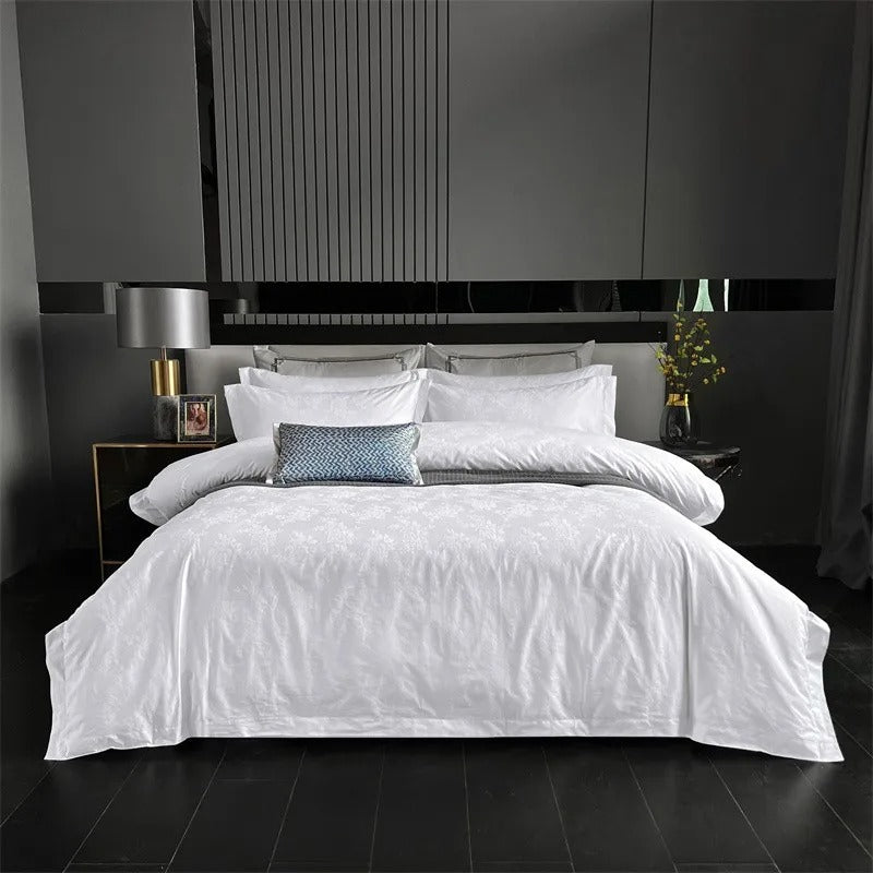 Ulla White Cotton Jacquard Bedding Set