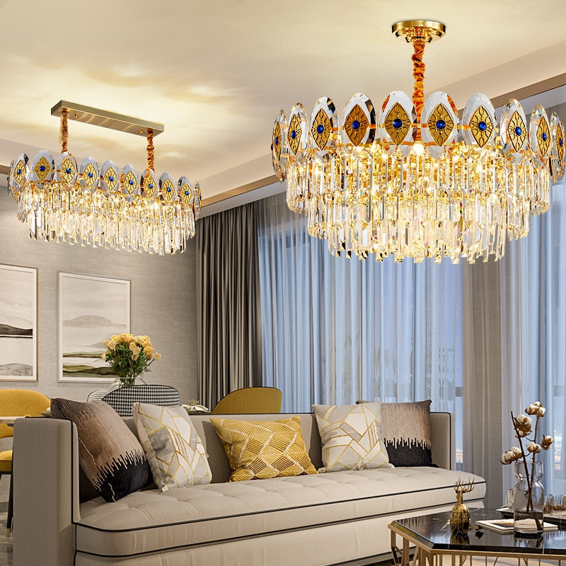 Eliana Oval Inlay Three-Tiered Crystal Chandelier