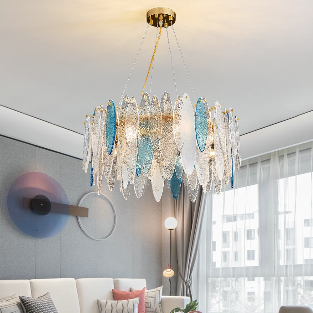 Leslie Frosted Textured Teardrop Glass Ring Chandelier