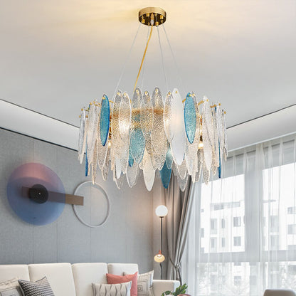 Leslie Frosted Textured Teardrop Glass Ring Chandelier