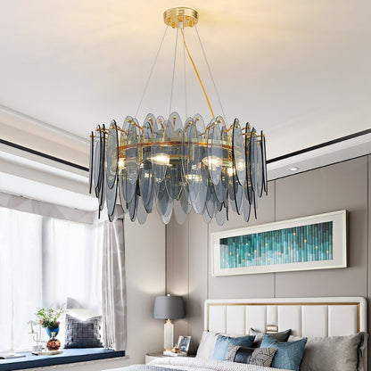 Leslie Frosted Textured Teardrop Glass Ring Chandelier