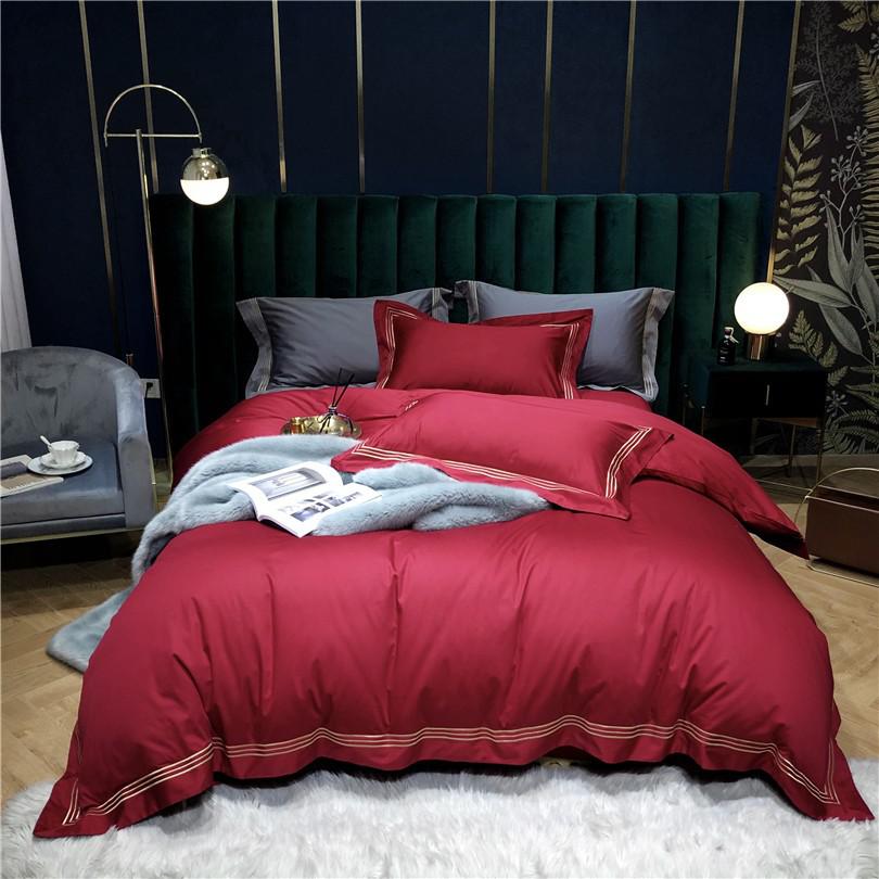 Victoria Embroidered Lined Border Egyptian Cotton Bedding Set