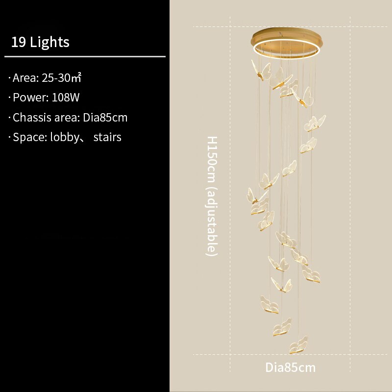 Jenna 3D-Butterfly Spiral Iron And Acrylic Chandelier