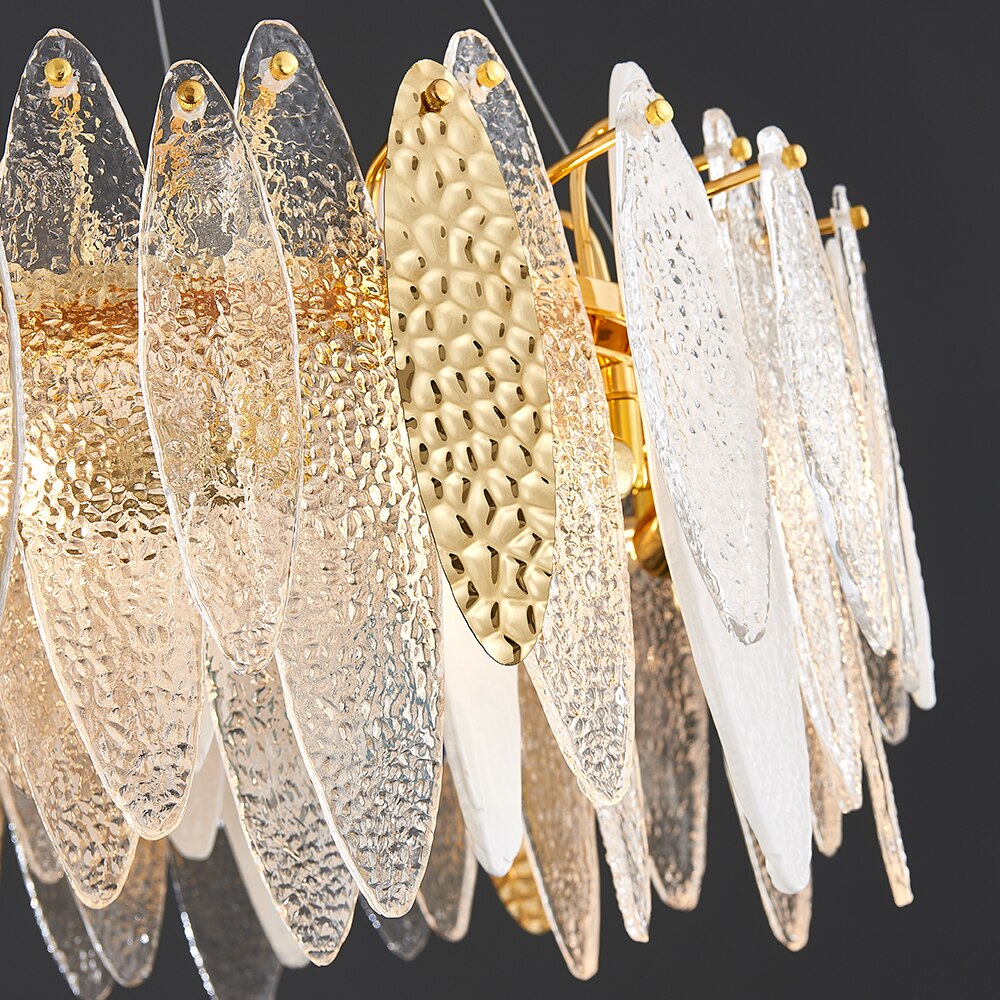 Leslie Frosted Textured Teardrop Glass Ring Chandelier