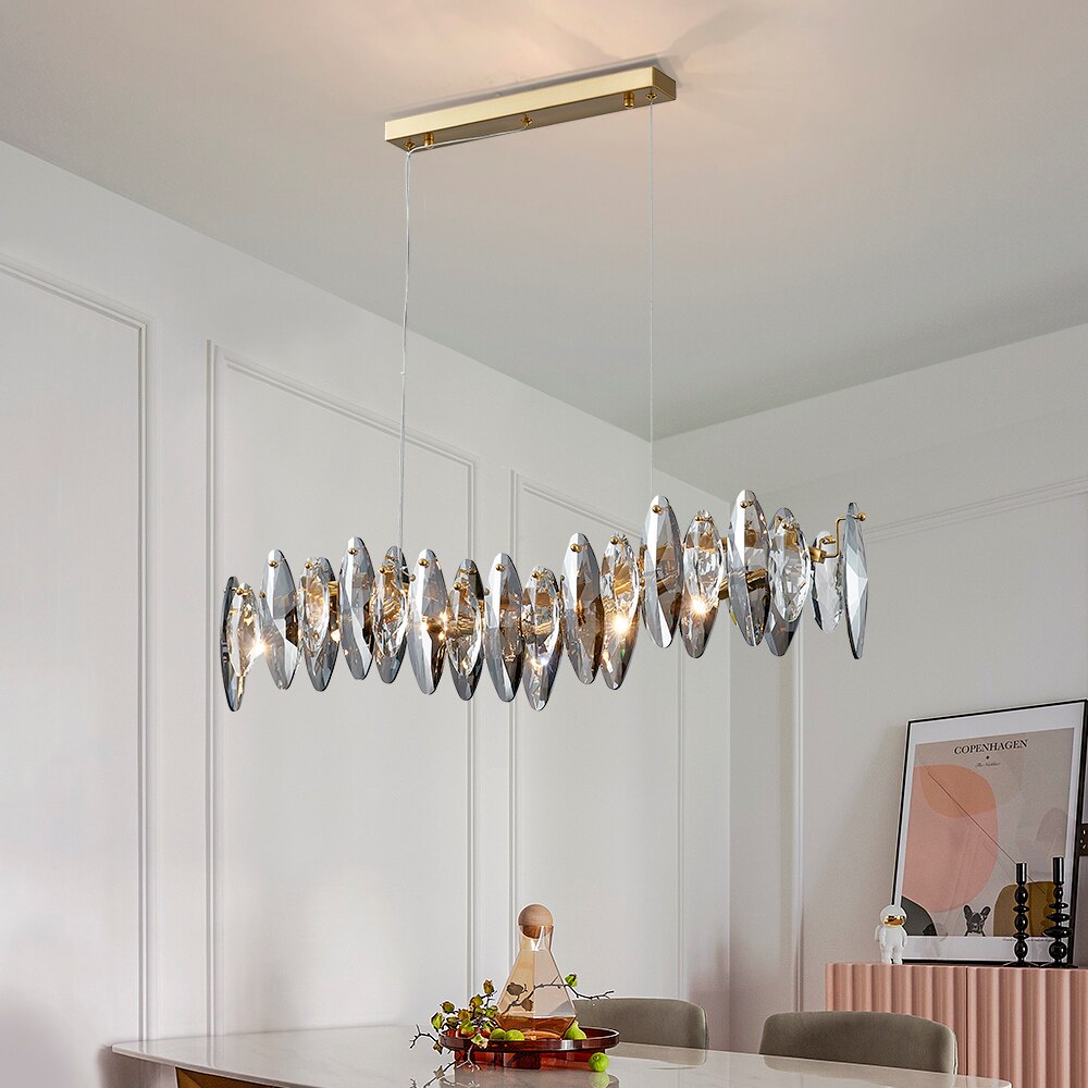 Zoey Oval Cut Smokey Crystal And Copper Bar Chandelier