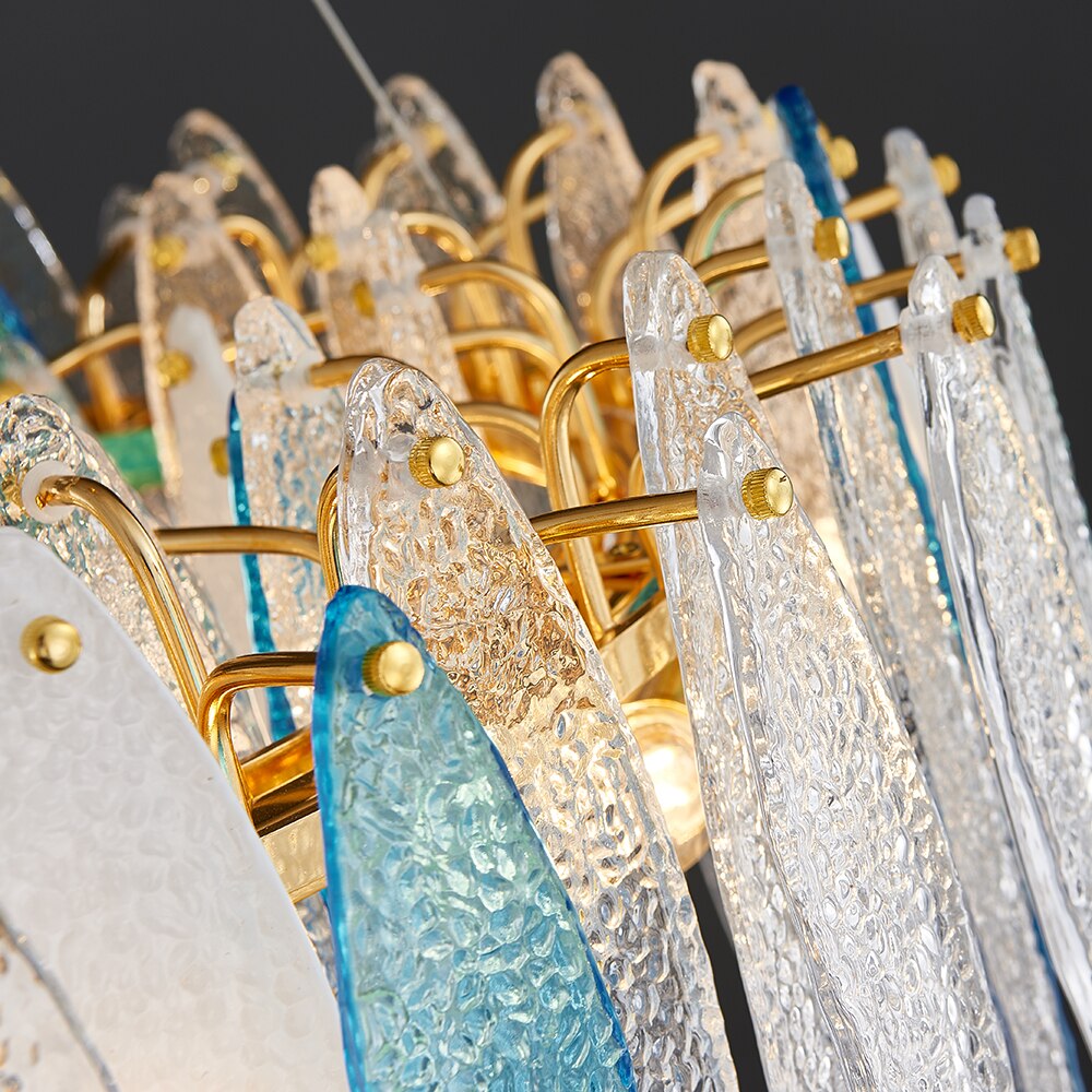 Leslie Frosted Textured Teardrop Glass Ring Chandelier