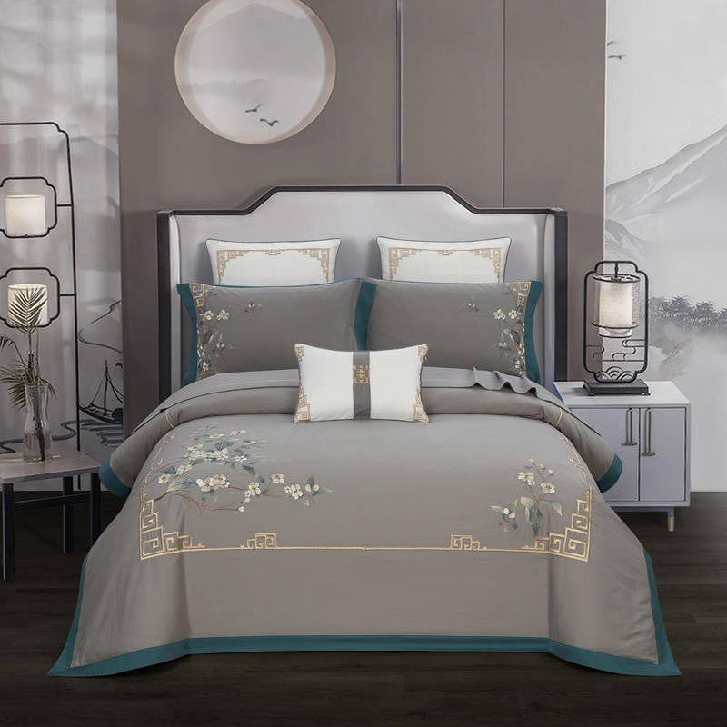 Zoe Chinoiserie Embroidered Egyptian Cotton Bedding Set
