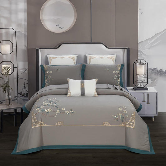 Zoe Chinoiserie Embroidered Egyptian Cotton Bedding Set