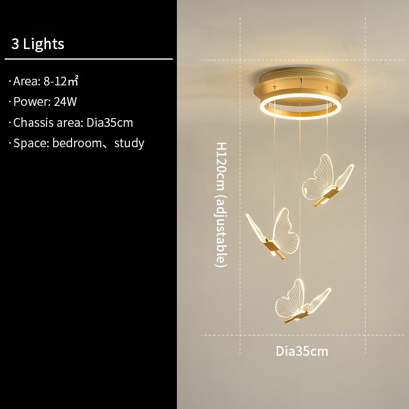 Jenna 3D-Butterfly Spiral Iron And Acrylic Chandelier