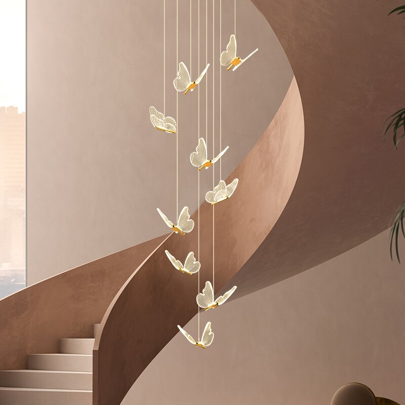Jenna 3D-Butterfly Spiral Iron And Acrylic Chandelier