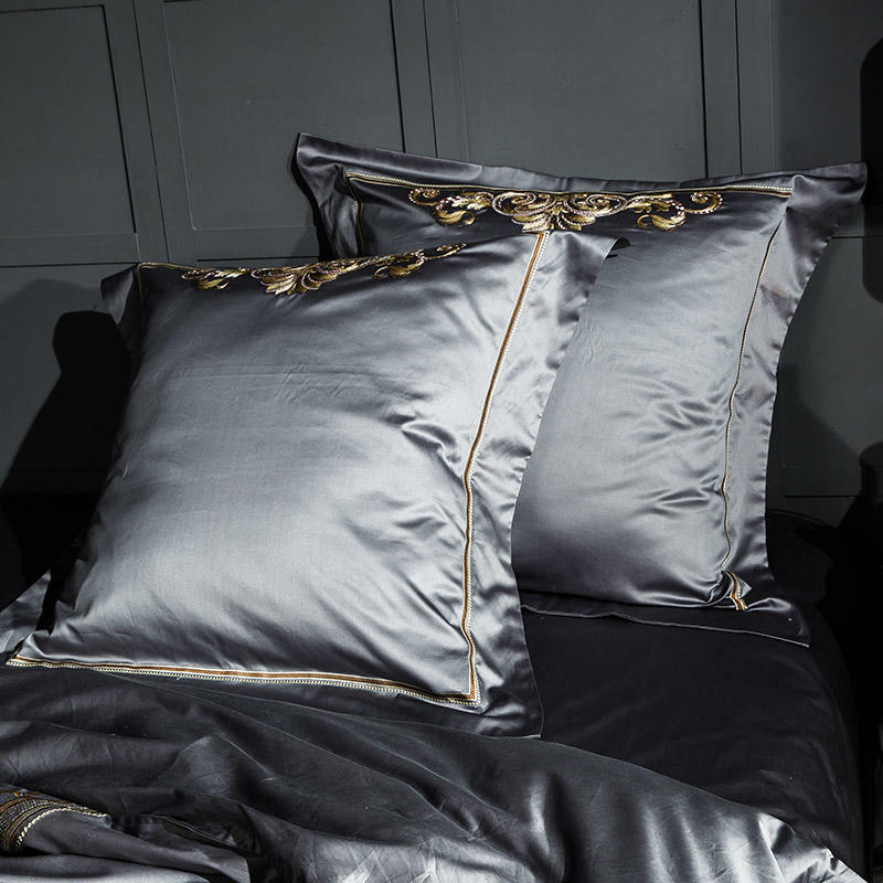 Lezkira Vibrant Grey Luxury Egyptian Cotton Embroidery Bedding Set